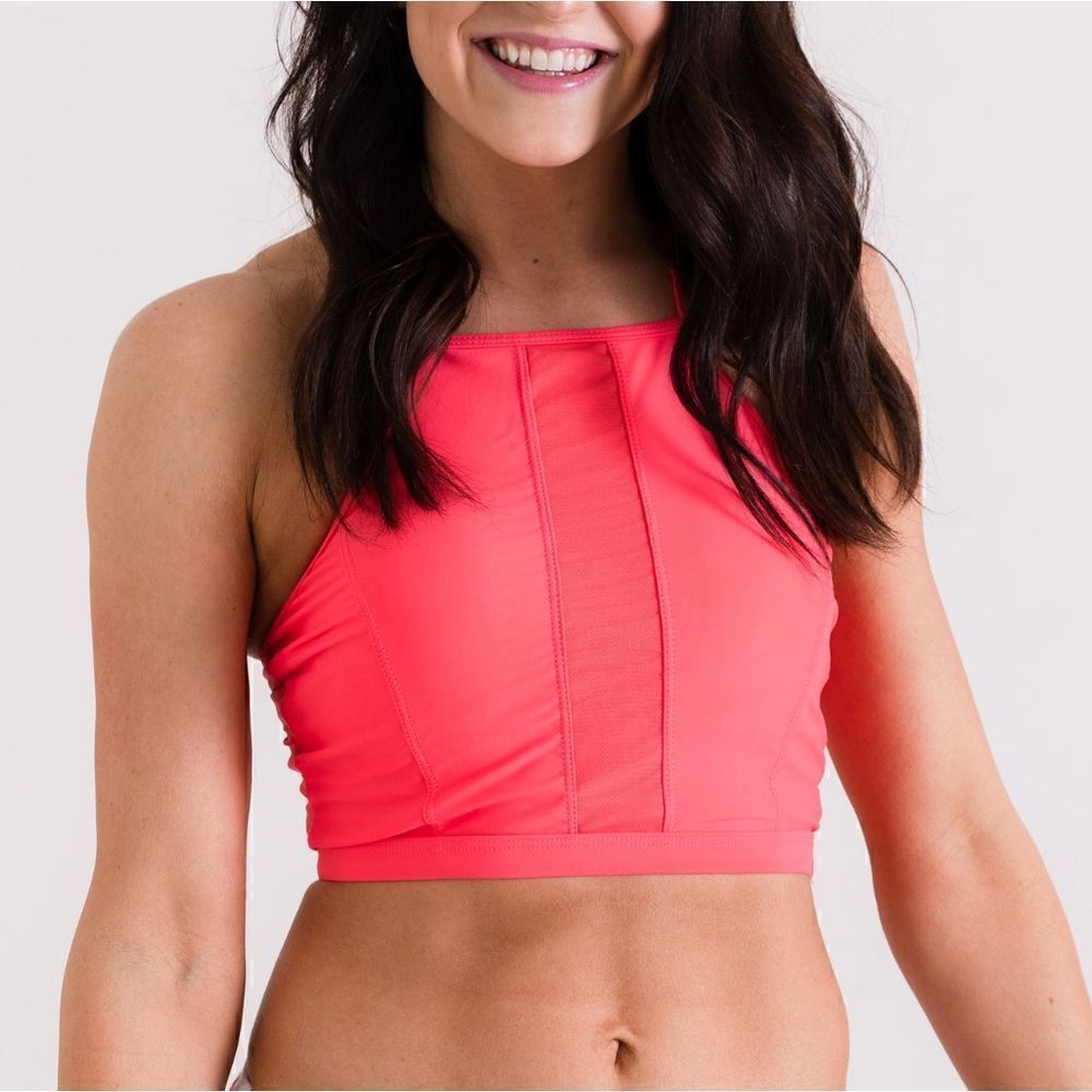 Hot Pink Midkini High Neck Halter Tie Bikini Top Small NWT